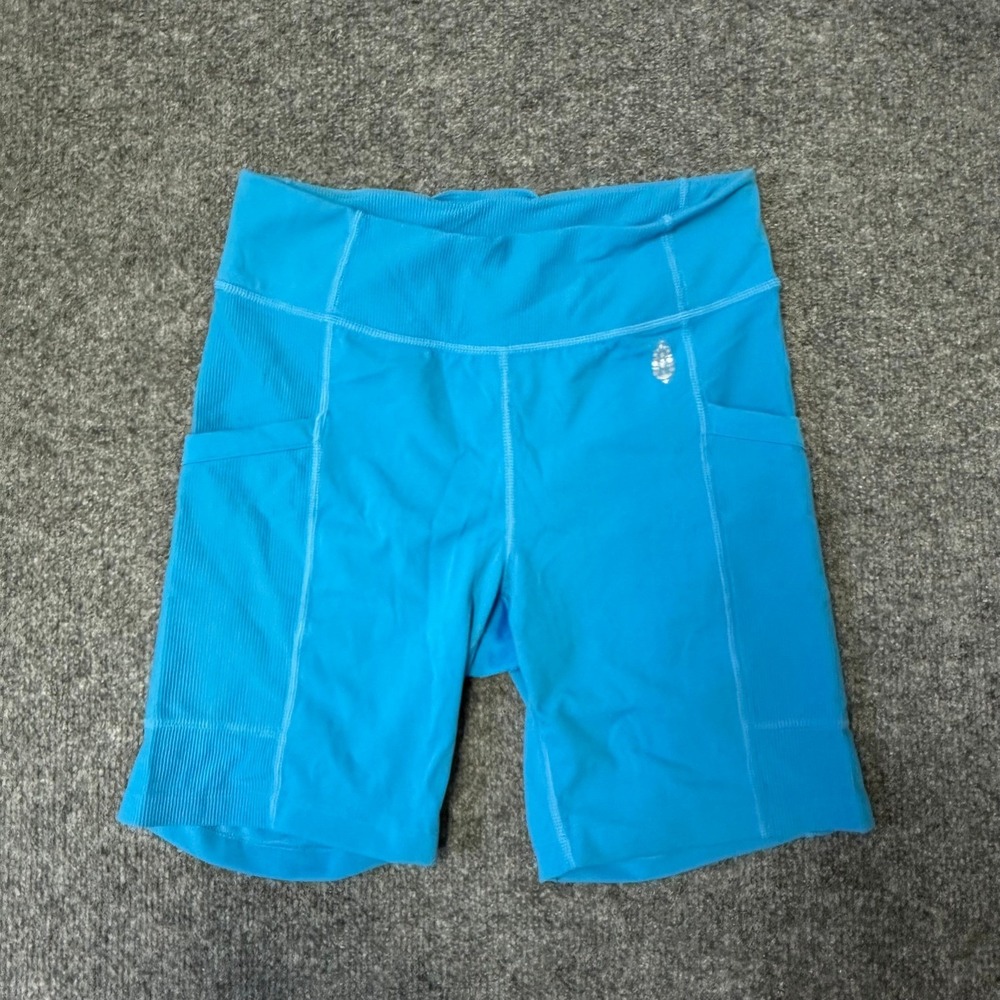 FP Movement Shorts Womens Size XS Blue High Rise Ribbed Side Pocket Athletic